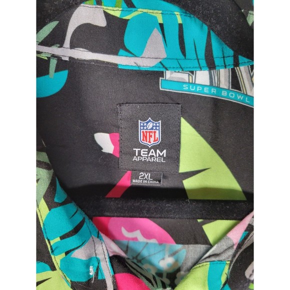 Super Bowl NFL Button Shirt 2XL Hawaiian Flamingo Palm Short Sleeve NFL - Picture 2 of 4